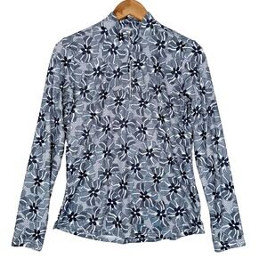 San Soleil Top Small Black White Golf  Tennis Pickleball‎ Floral Quarter Zip